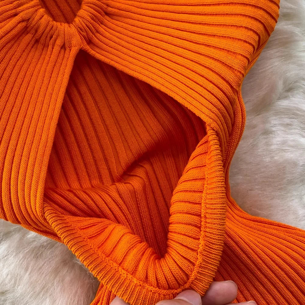 Y2K Knitted Halter Bodycon Dress For Party Streetwear