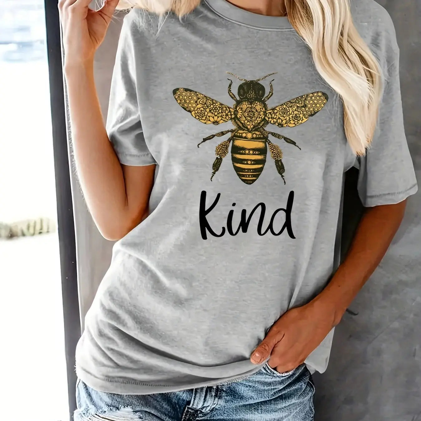 Bee Kind Graphic T-Shirt for Women, Short Sleeve Casual Crew Neck Summer Top