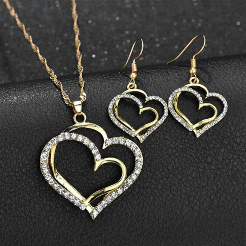 Heart Shaped Jewelry Set for Women Featuring Exquisite Earrings, Pendant, and Necklace with Rhinestone Accents
