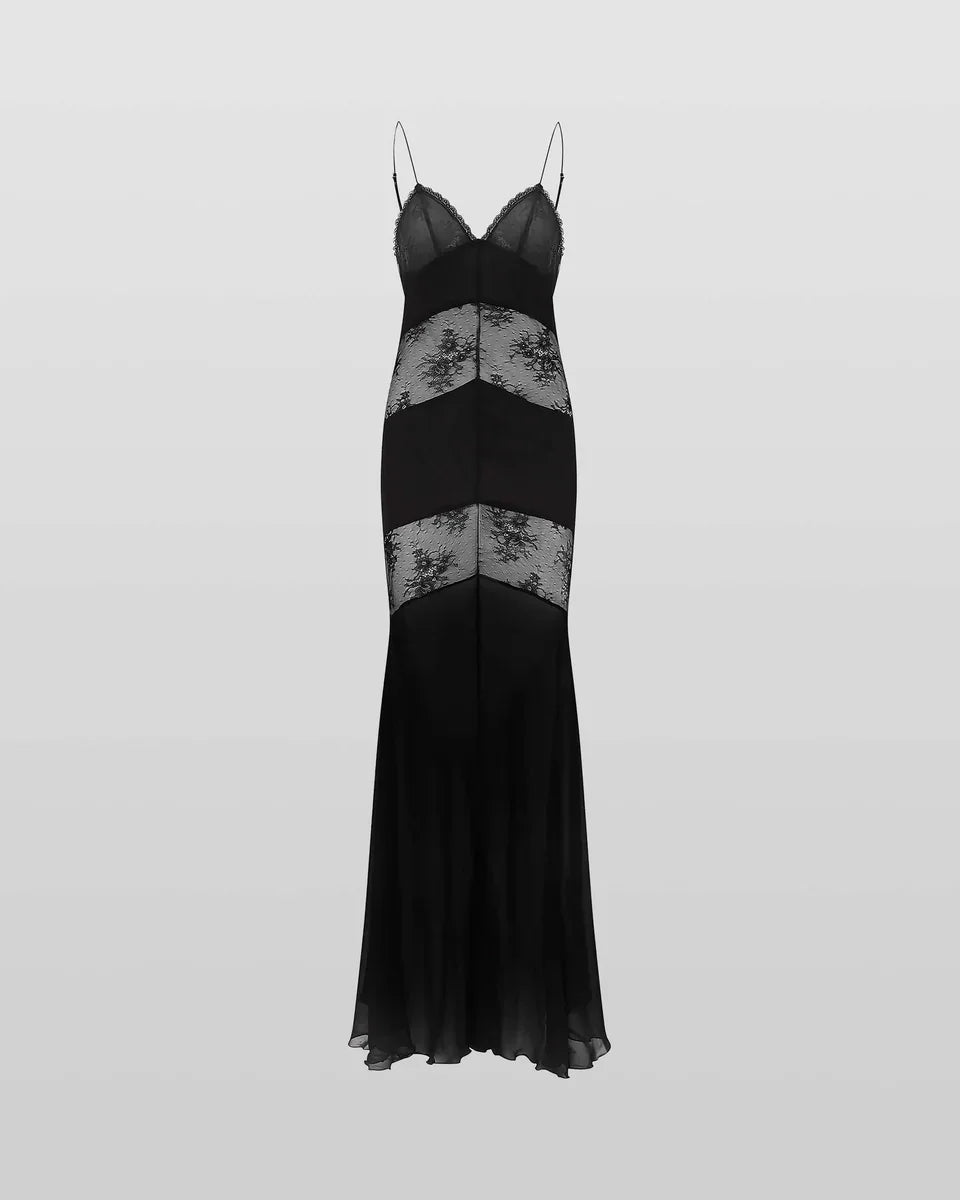 Black Backless Lace Maxi Dress For Women See Through