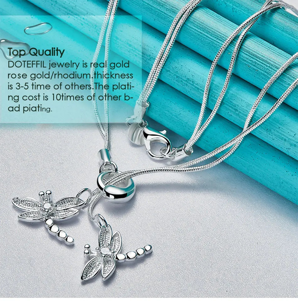 925 Sterling Silver Dragonfly Pendant Necklace for Women with Snake Chain Wedding Engagement Jewelry