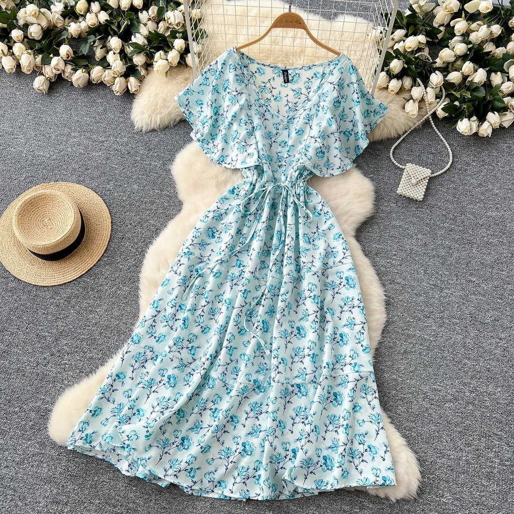 Floral Print Sundress V Neck A Line For Summer Party