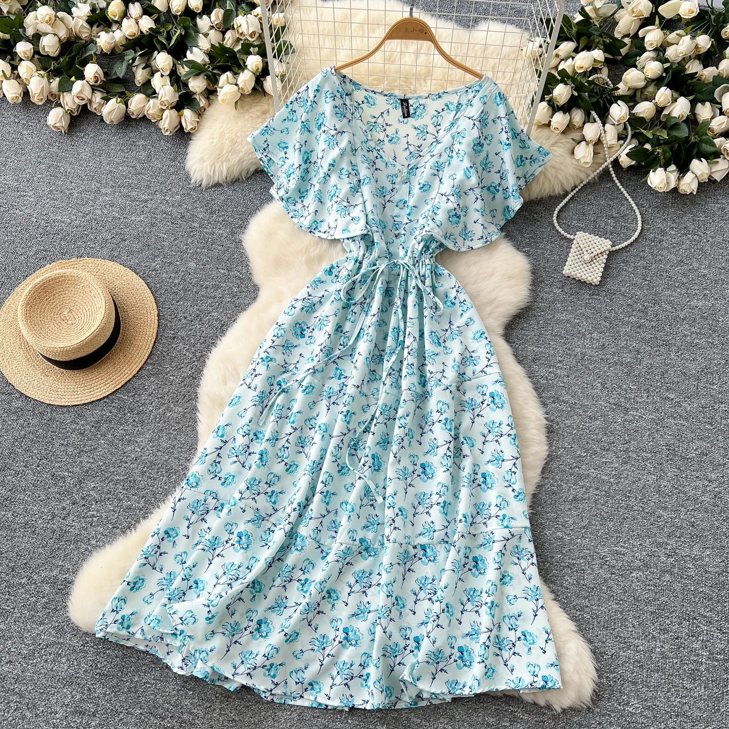 Floral Print Sundress V Neck A Line For Summer Party