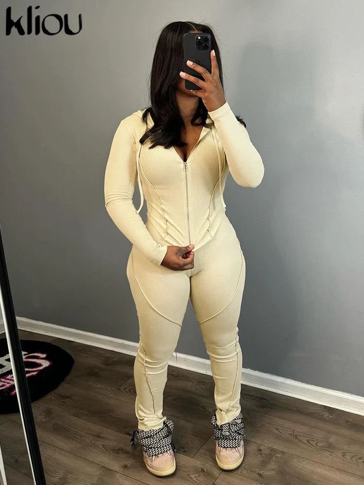 Casual Sporty 2 Piece Activewear Set for Women with Irregular Full Sleeve Zip-Up Hoodie and Slim Elastic Pants