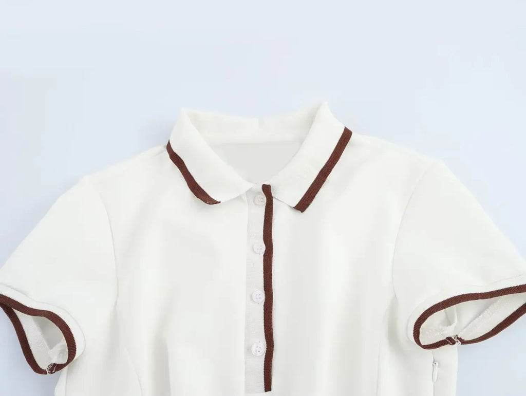 Patchwork Pleated Mini Dress With Short Sleeve Print