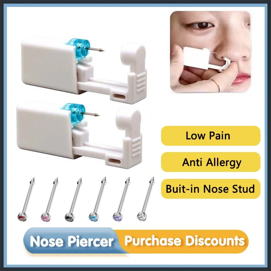 Disposable Nose Piercing Gun Kit with Built-In Crystal Nose Stud for Easy Piercing