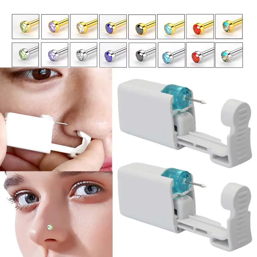 Disposable Nose Piercing Gun Kit with Built-in Stainless Steel Nose Stud and Alcohol Cotton