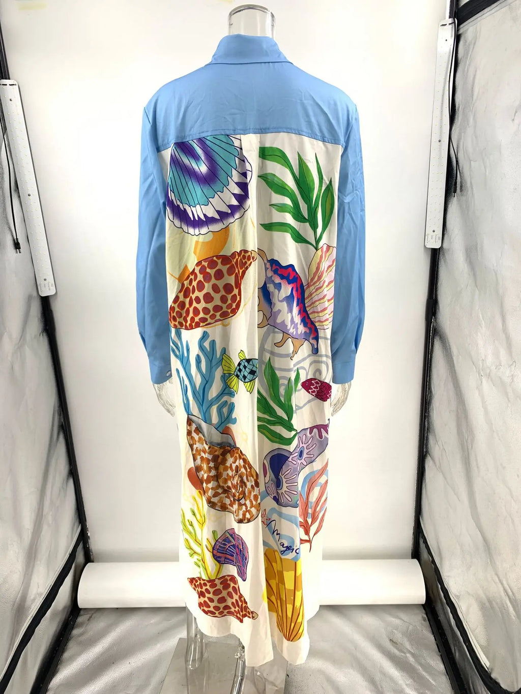 Personality Printed Long Sleeve Single Breasted Shirt with Lapel Collar and Skirt Set for Women