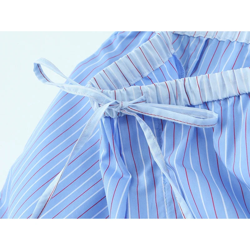 Fashionable Stripe Shirt and Wide Leg Pants Set for Women Casual Spring Outfit