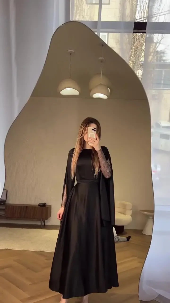 Bandage Maxi Dress High Waist Patchwork Elegant Long Sleeve