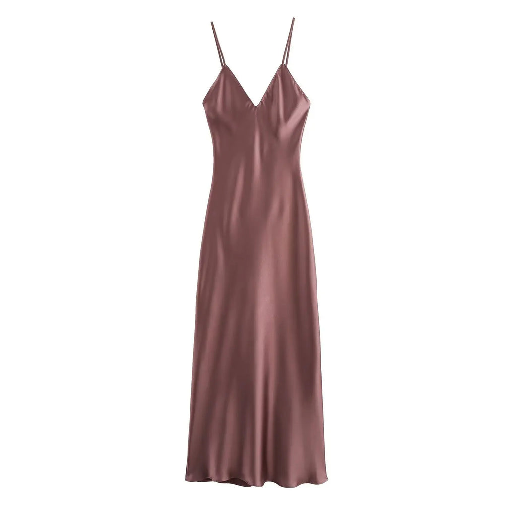 Satin Cowl Neck Maxi Dress With Spaghetti Straps Occasion