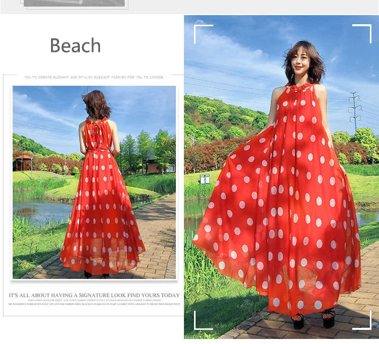 Polka Dot Maxi Dress Korean Style For Women Plus Size