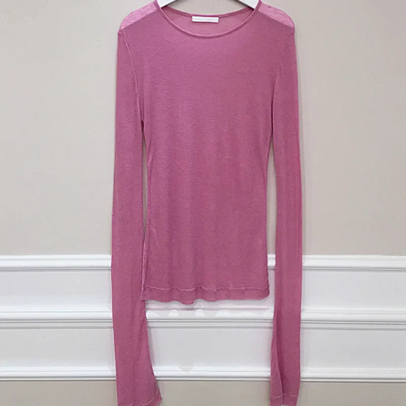 Korean Style Long Sleeve Slim Fit Women's T-Shirt Basic Elasticity Top