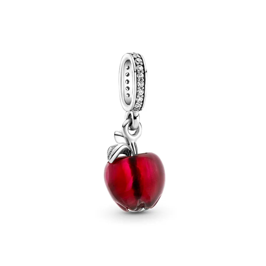 Valentine's Day Red Apple Dangle Charm Bead in 925 Sterling Silver for Women's Heart Bracelet Jewelry