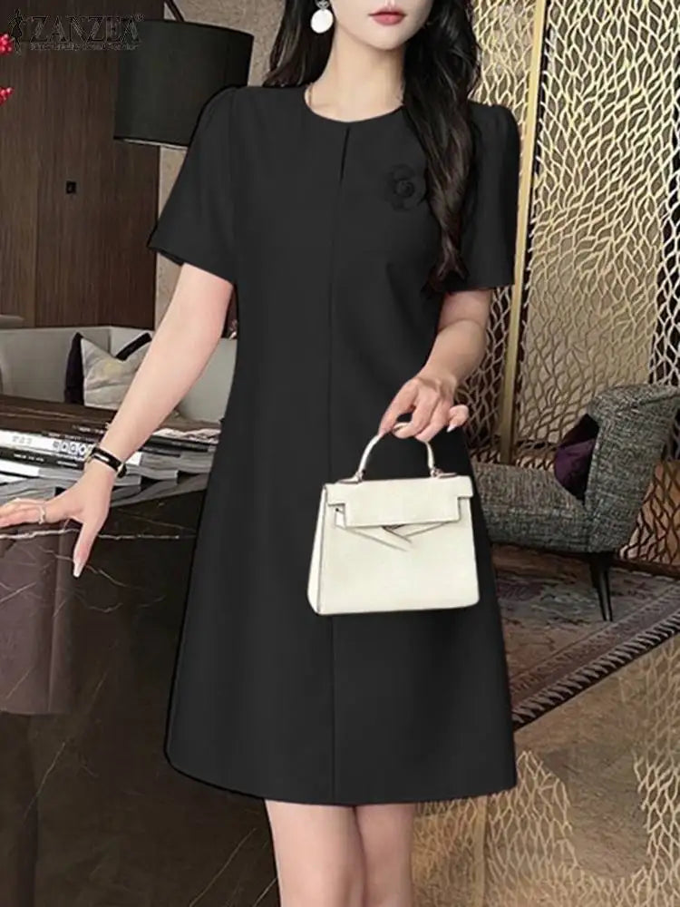 Summer Party Dress Women Short Sleeve Knee Length Sundress