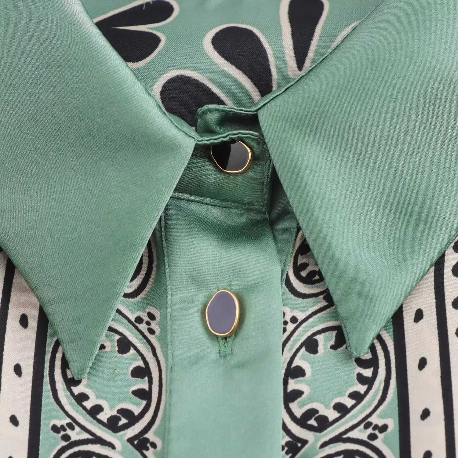 Loose Fit Long Sleeve Silk Satin Printed Shirt and Pants Set for Women