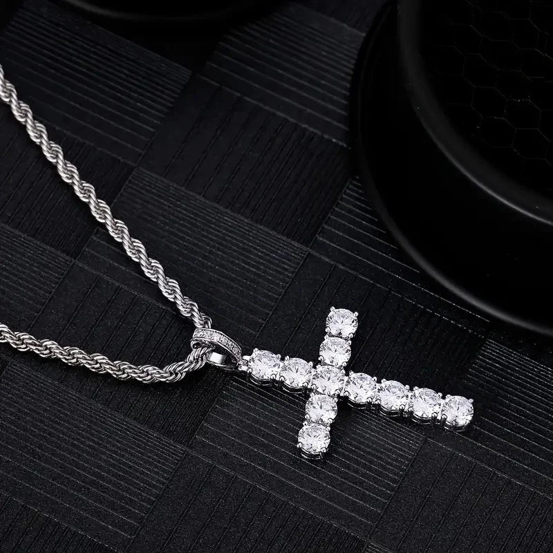 60Cm Twisted Chain Long Necklace with Cubic Zirconia Cross Pendant for Women and Men Fashion Accessory Gift