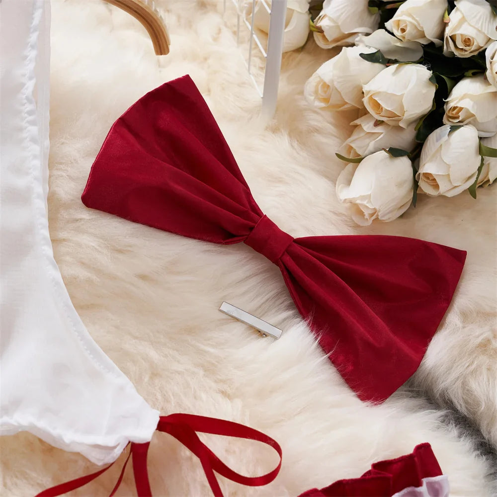 Chiffon Hotsweet Women's Secret Lingerie Set V-Neck Slim Crop Top with Pleated Mini Skirt Erotic Nightwear Ensemble