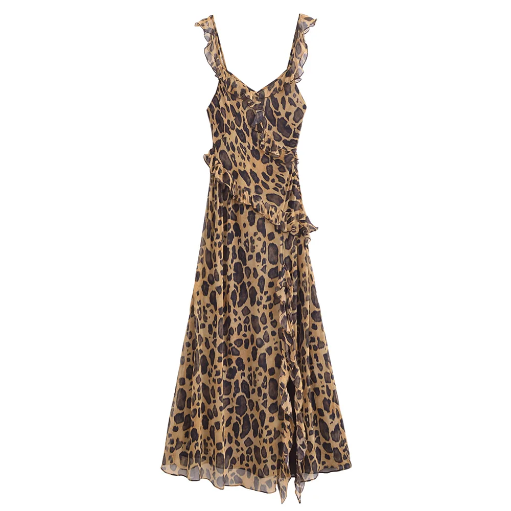 Leopard Print Layered Dress for Women Slim Fit Elegant