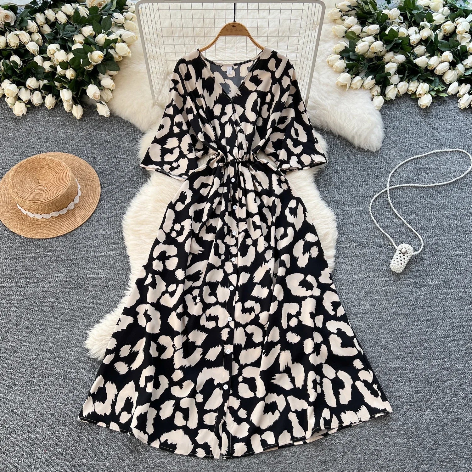 Ruched V Neck Office Dress Long Sleeve For Women Red