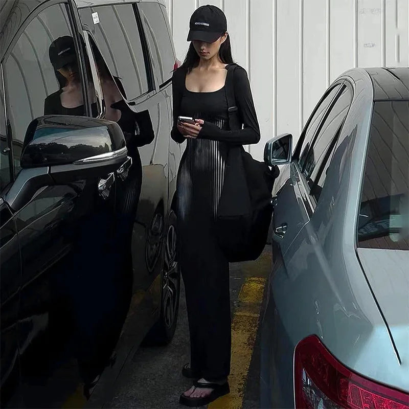 Autumn Square Collar Pullover Dress With Long Sleeves