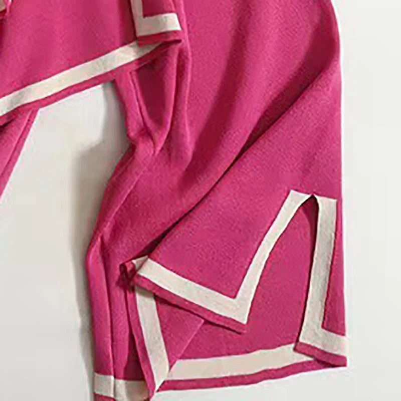 Knit Two Piece Pajama Set for Women with Side Split and High Waist Short Sleeve Design Suitable for Office and Casual Wear