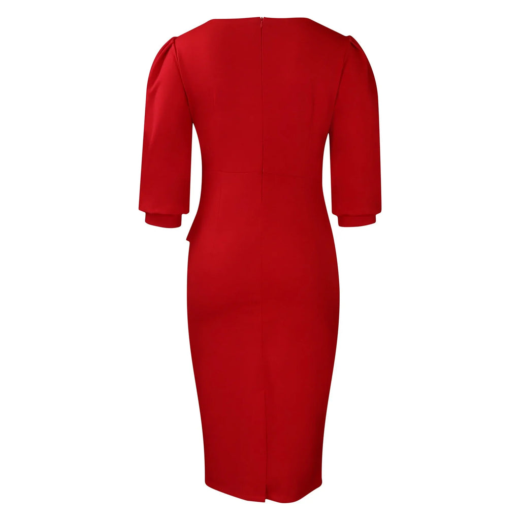 Elegant Office Dress For Women O Neck Half Sleeve Sheath