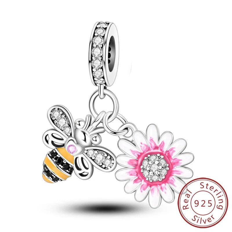 Glowing Luminous Firefly Butterfly Pendant Charm Beads in 925 Sterling Silver for Bracelet Jewelry