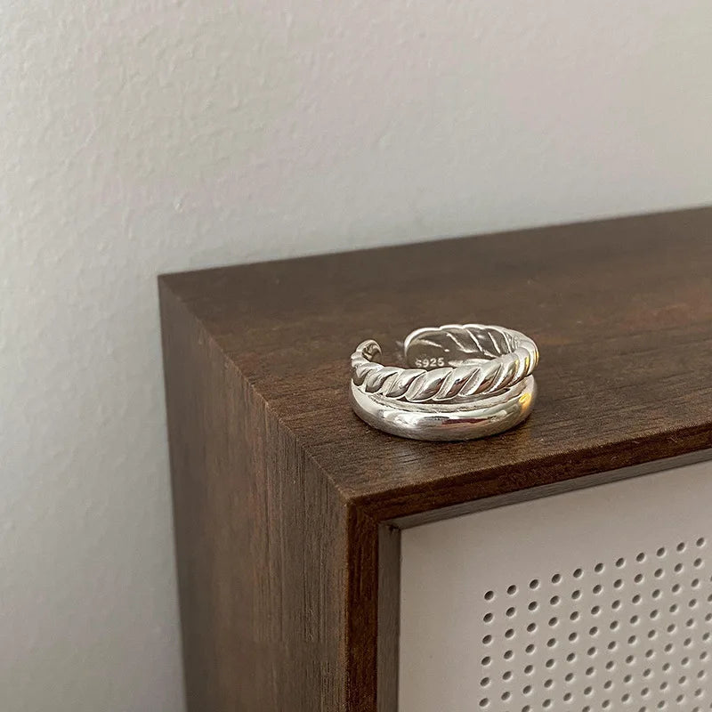 925 Sterling Silver Cross Hollow Chain Geometric Finger Ring Creative Party Jewelry Gift