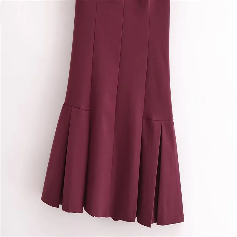 Retro Ribbed Pleated Dress For Women With Contrast Trim