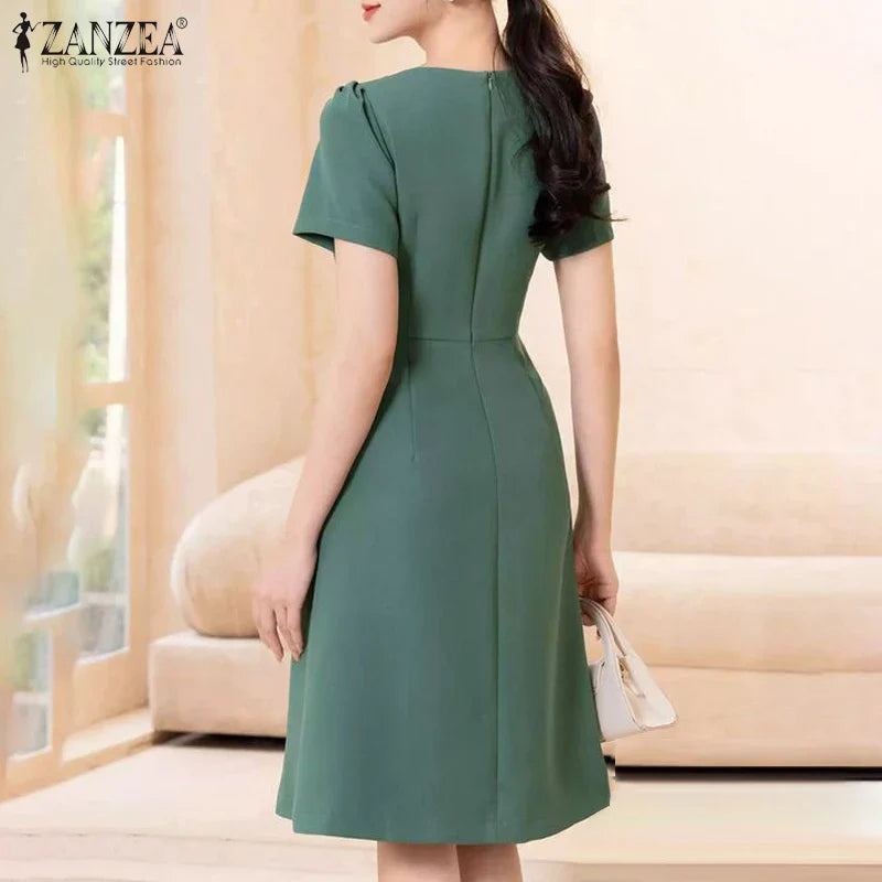 Elegant Short Sleeve A Line Knee Length Summer Dress