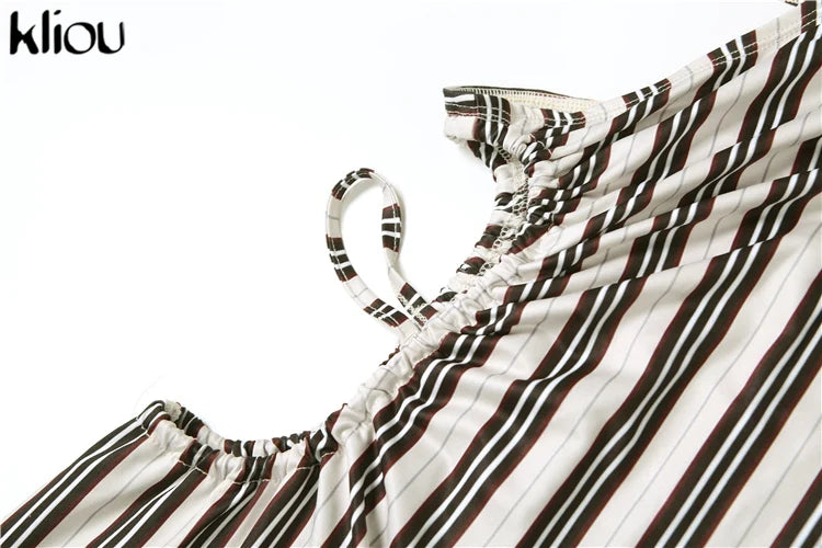 Sexy Striped Printed Women Jumpsuit with Inclined Shoulder Hollow Cleavage Skinny Fit Overalls Stylish Fashion Clubwear