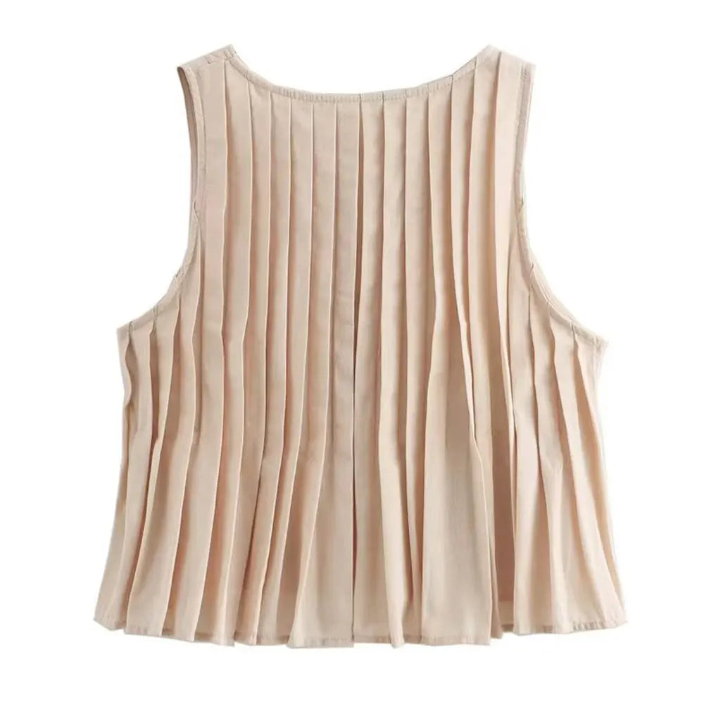 Women's 2-Piece Fashion Set Solid Pleated Vest Top and High Waist Midi Skirt Chic Coordinated Outfit for Elegant Style