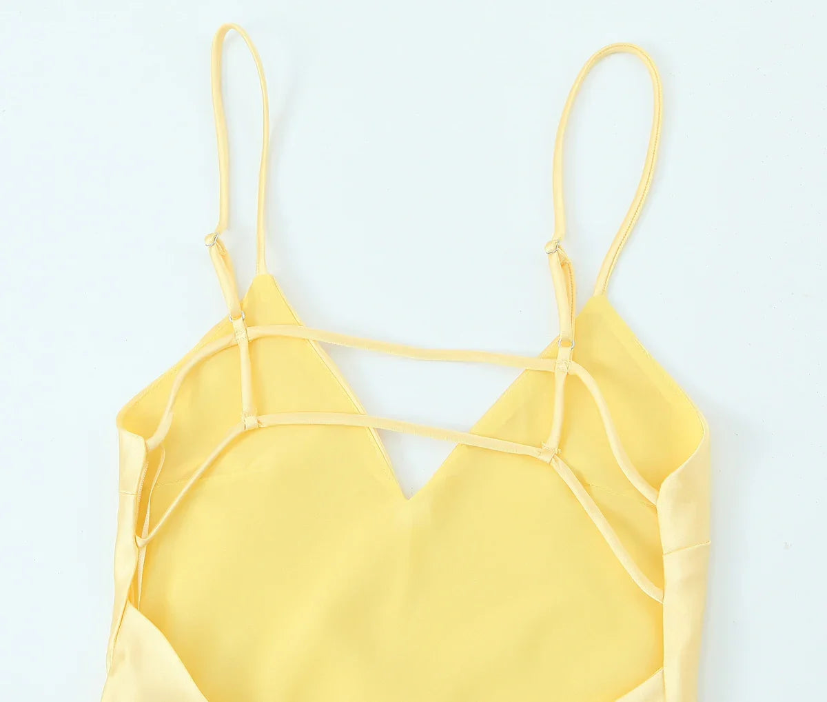 Yellow Satin Dress V Neck Backless For Women Party Evening