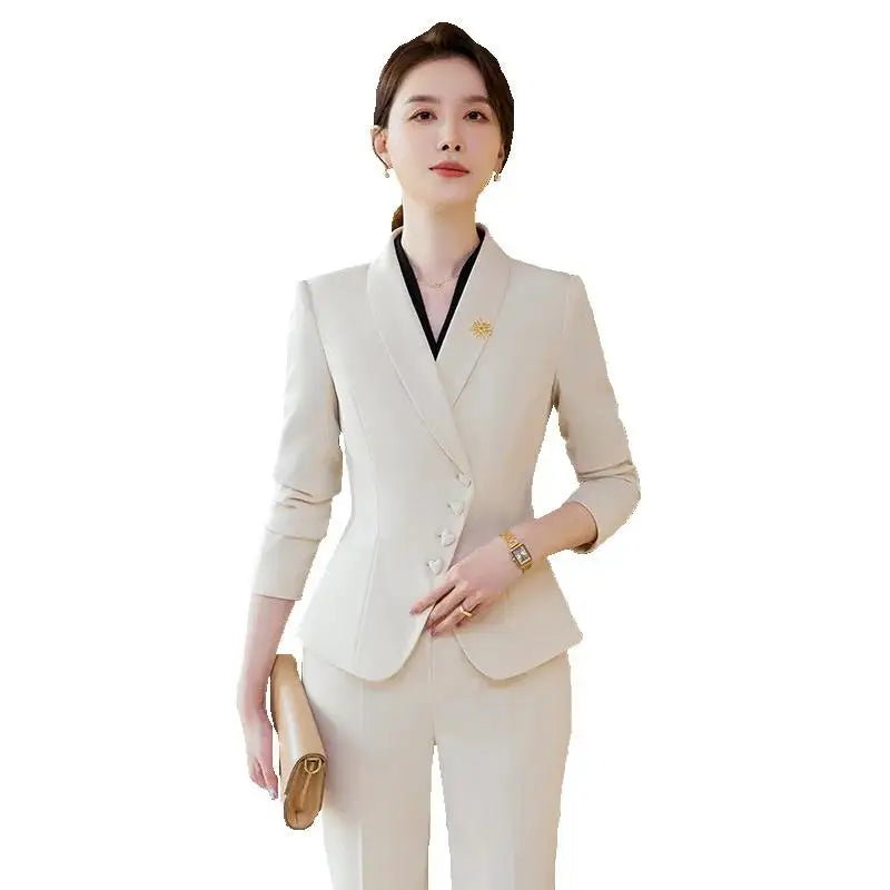 Ladies Formal Pant Suit Set with Blazer and Trousers for Professional Business Attire, Stylish Autumn Winter Women's Work Wear Outfit