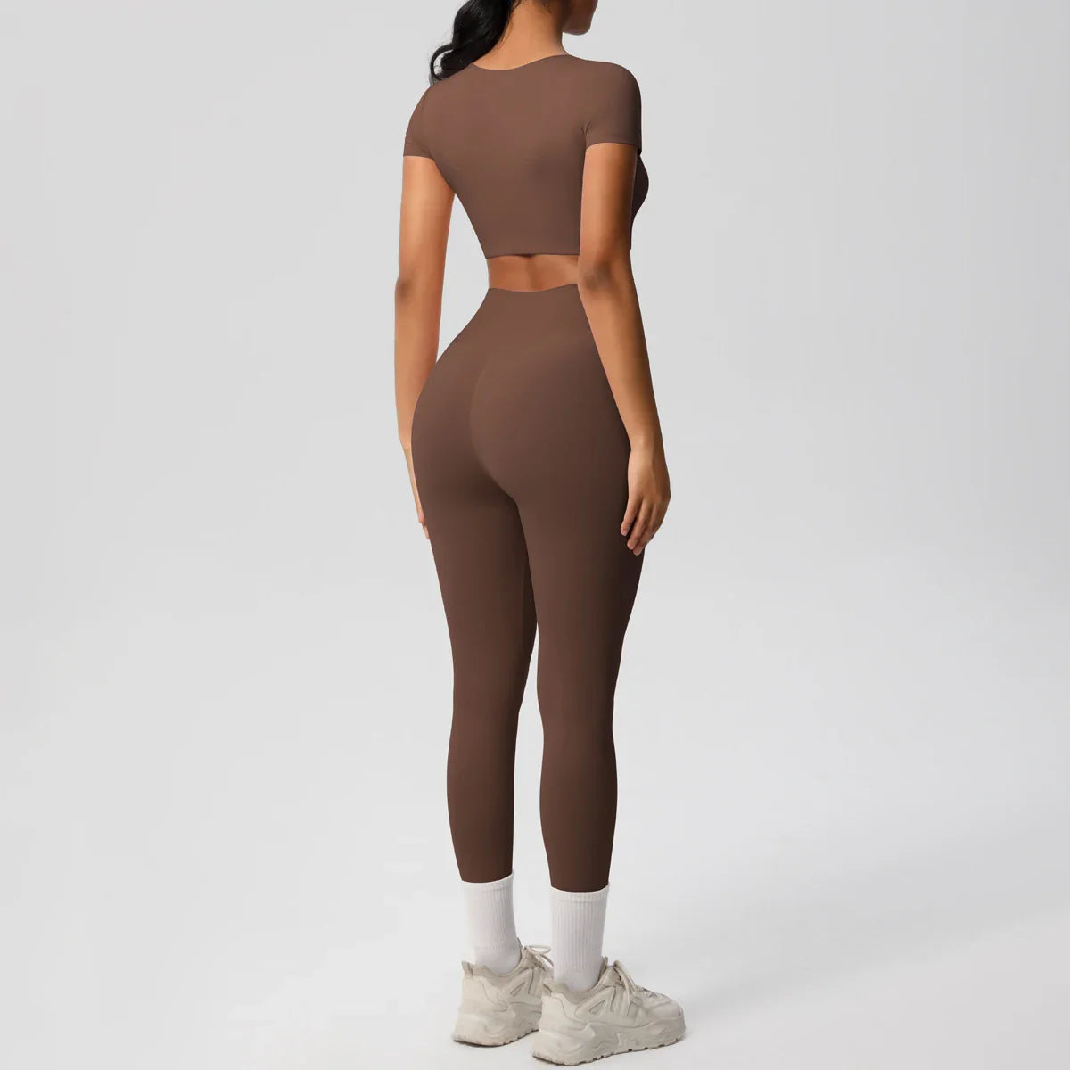 Yoga Set for Women Fitness Sportswear with Short Sleeve Top and High Waist Leggings