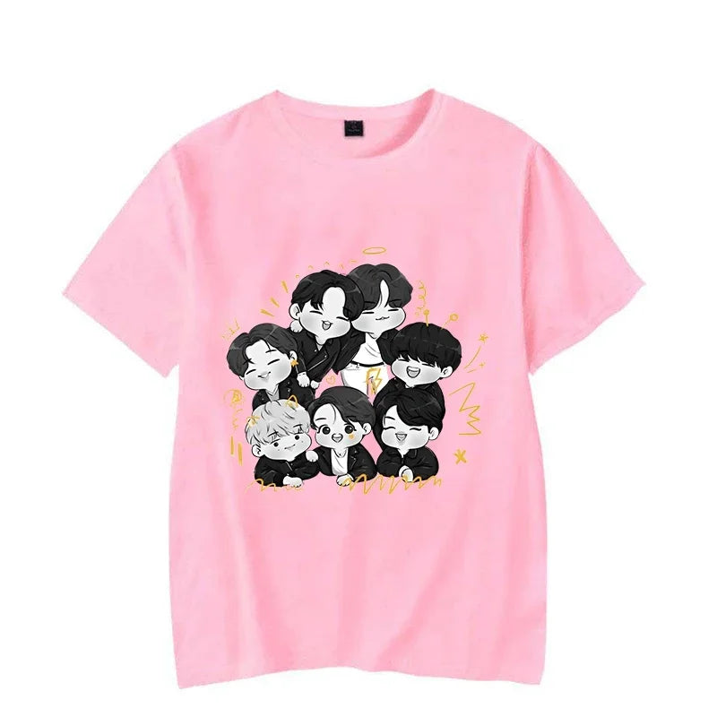 Kpop Cartoon Printed T-Shirts for Women Casual Summer Short Sleeve Round Neck Tee