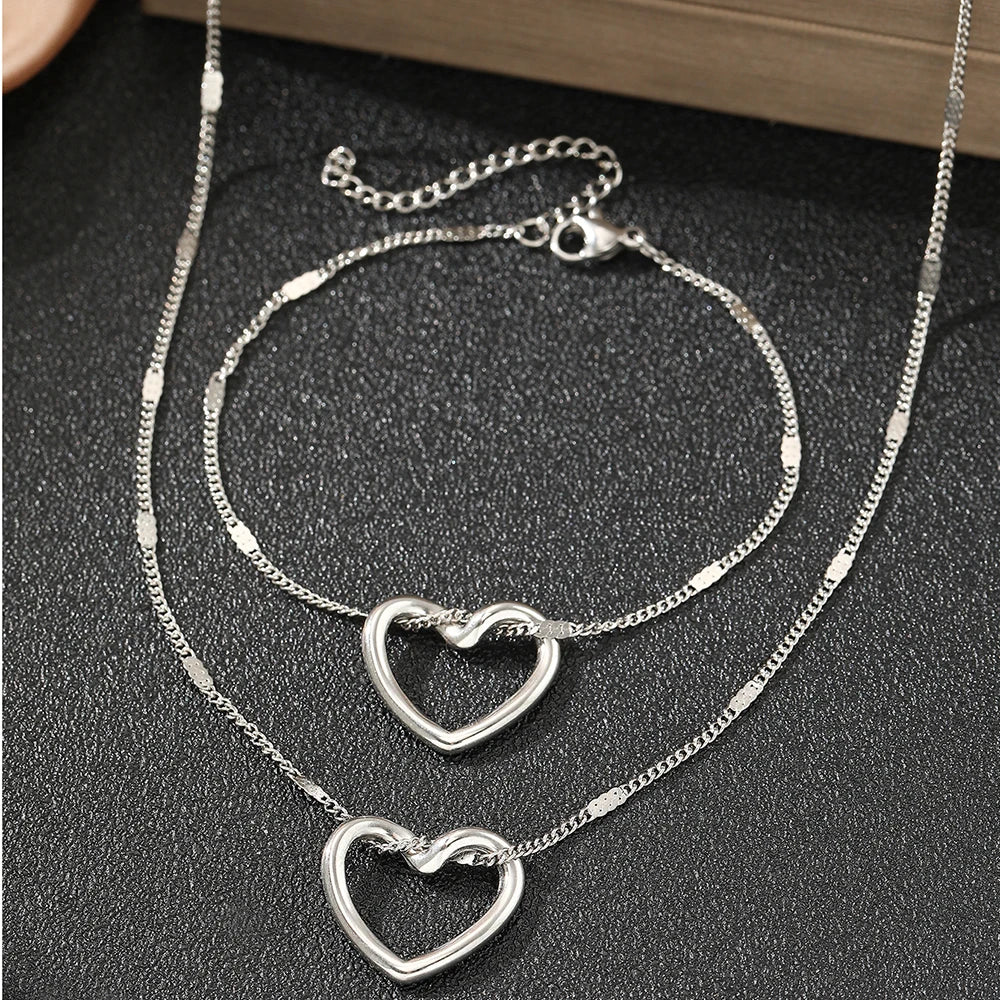 Stainless Steel Twisted Heart Jewelry Set for Women - Elegant Luxury Anniversary Gift