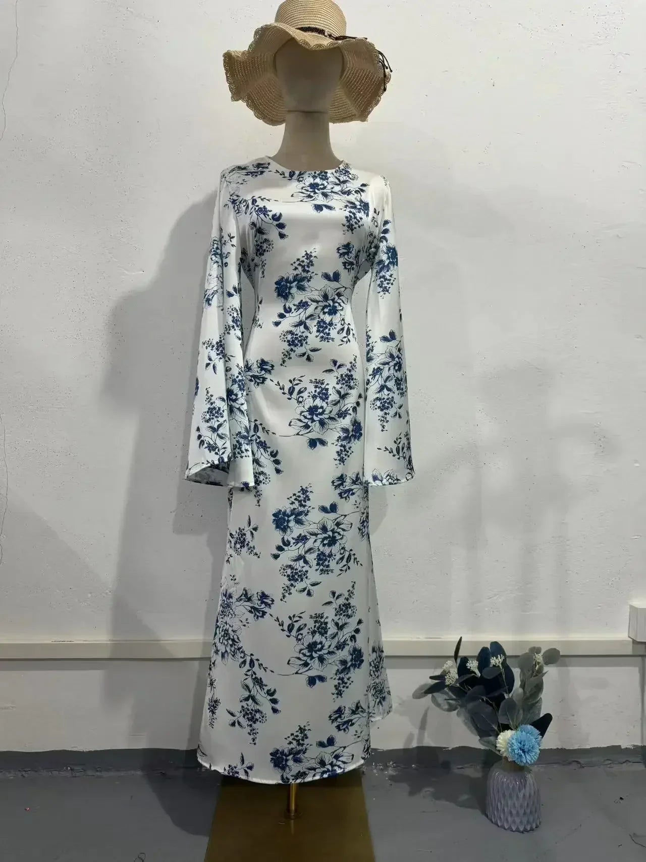 Floral Abaya Dress For Muslim Women Long Modest Robe