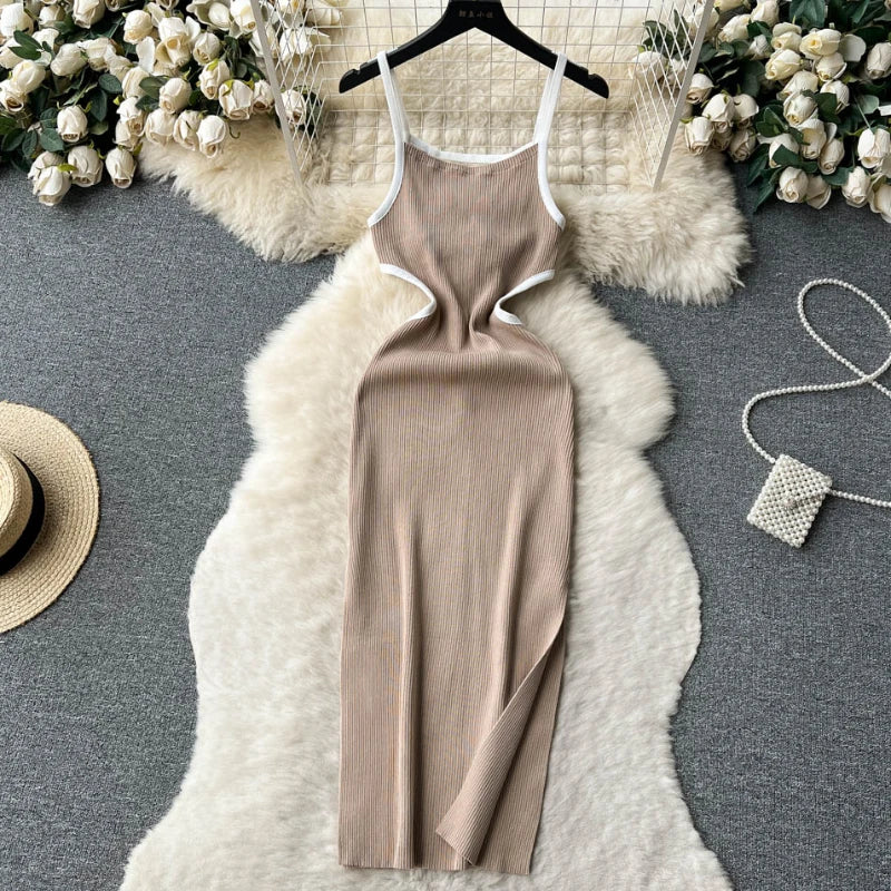 Halter Backless Knit Sundress Women Elastic Waist Bodycon