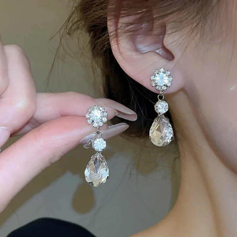 Large Water Drop Rhinestone Necklace and Earrings Set for Women Bridal Wedding Party Jewelry