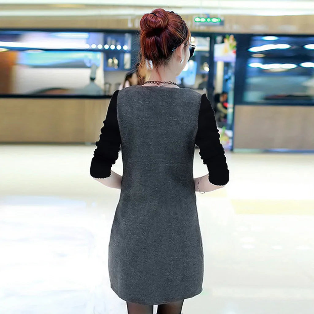 Women Velvet Padded Sweatshirt Dress With Pocket Detail
