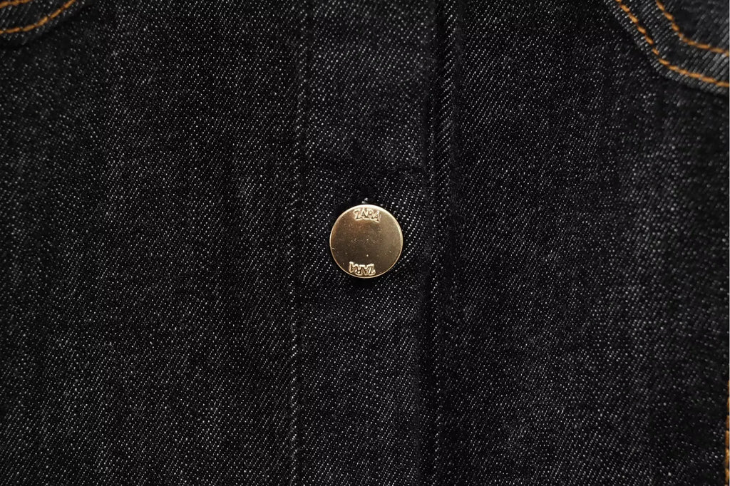 Women Black Denim Pants Set with Fitted Shirt and Patch Pockets Straight Leg Jeans Suit