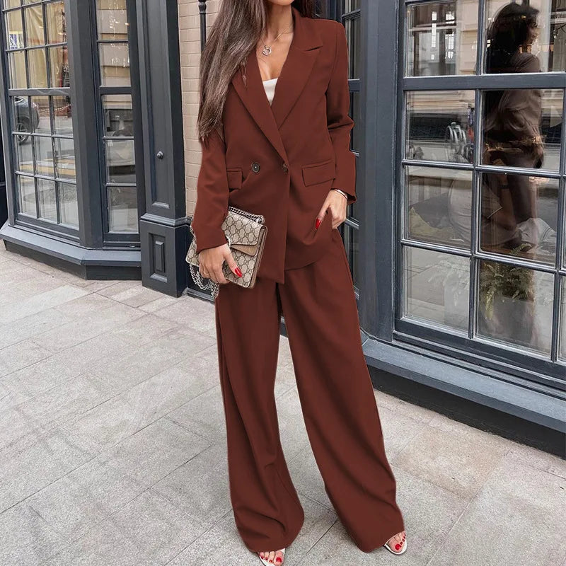 Bamboo Fashion Blazer Suit and Wide Leg Pants Set for Women