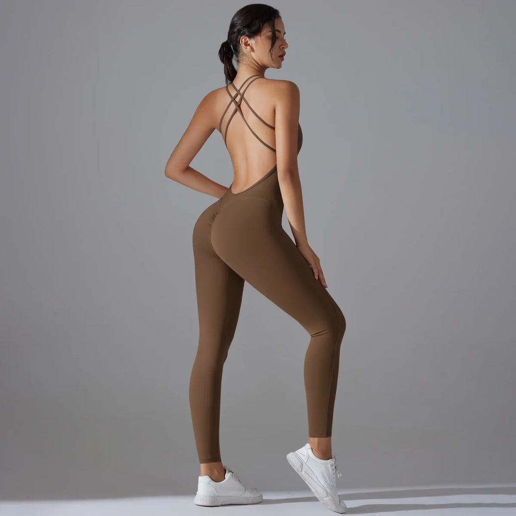 Backless Bodycon Scrunch Jumpsuit for Women with Push Up Design Perfect for Dance and Fitness Sleeveless Yoga Sport Overall