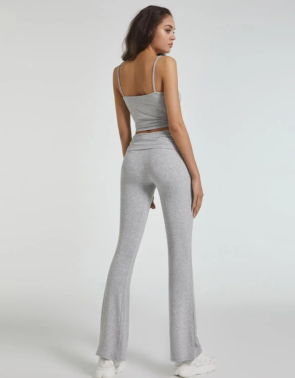 Casual Workout Two Piece Sets for Women Short Sleeve Crop Top and High Waist Flare Pants Tracksuit