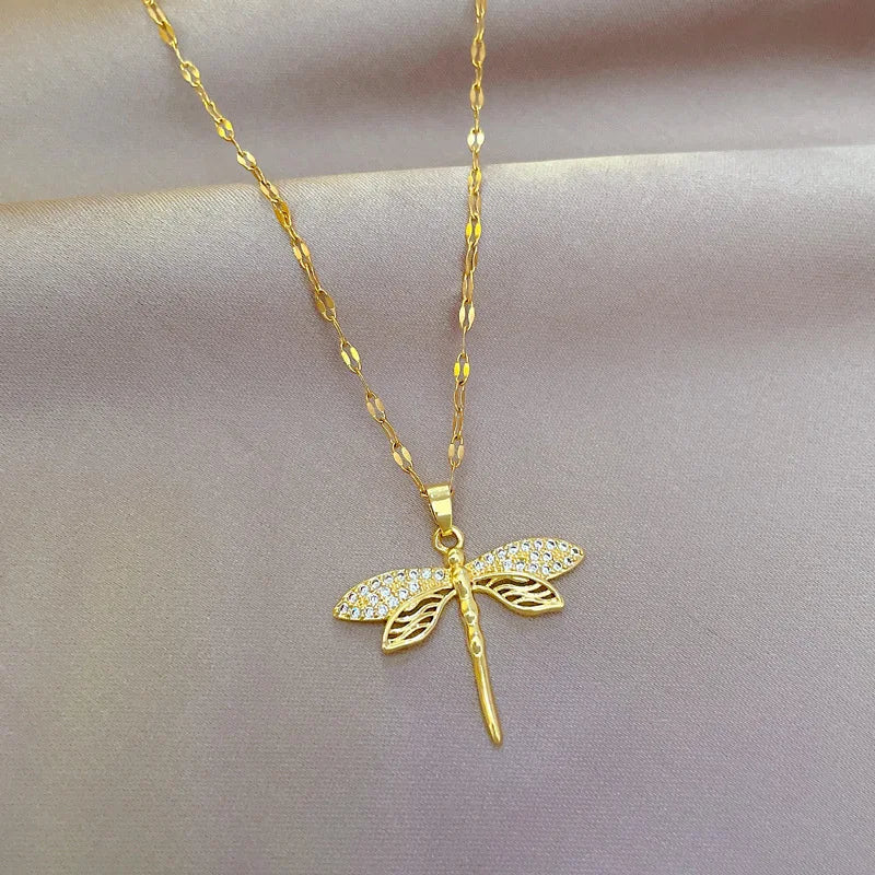 316L Stainless Steel Dragonfly Pendant Necklace for Women Fashion Jewelry Gifts