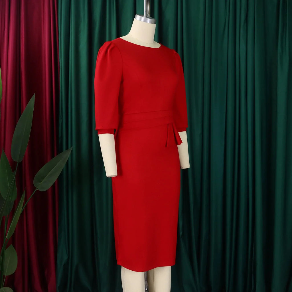 Elegant Office Dress For Women O Neck Half Sleeve Sheath