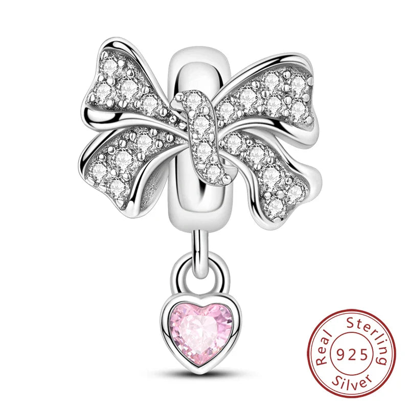 Fit Original 925 Sterling Silver Clip Charms with Zircon and Silicone Spacer Beads for Women DIY Bracelet Gift