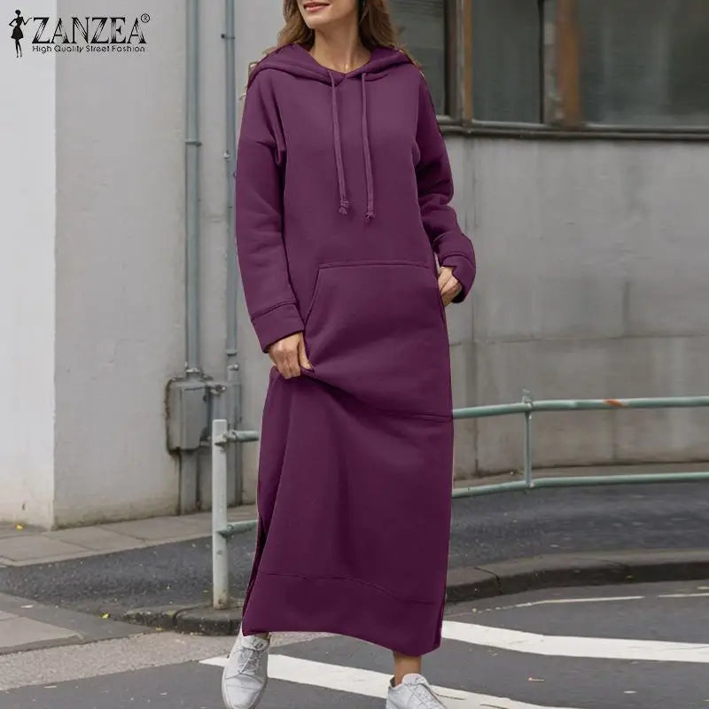 Hooded Sweatshirt Dress For Women Long Sleeve Casual Winter